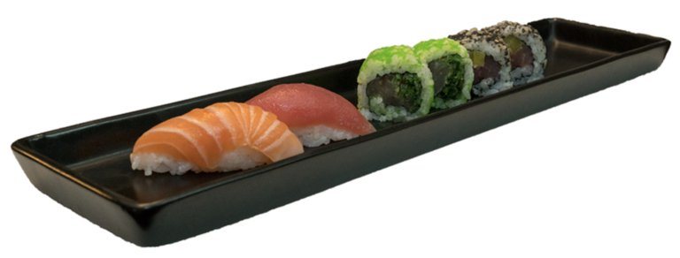 Eksempel på 6 stk. sushi - 2 nigiri og 4 maki